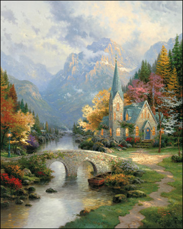 Thomas Kinkade - The Mountain Chapel - Limited Edition Offset Lithograph on Canvas