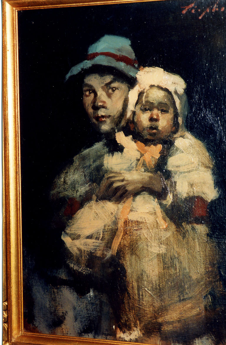 Malcolm Liepke - Boy And Child - Original Painting - Oil on Board