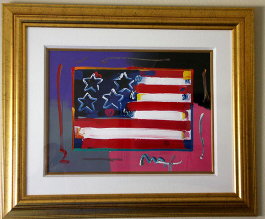 Peter Max - Flag With Heart - Original Mixed Media / Acrylic / Color Lithography