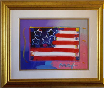 Peter Max - Flag With Heart - Original Mixed Media / Acrylic / Color Lithography