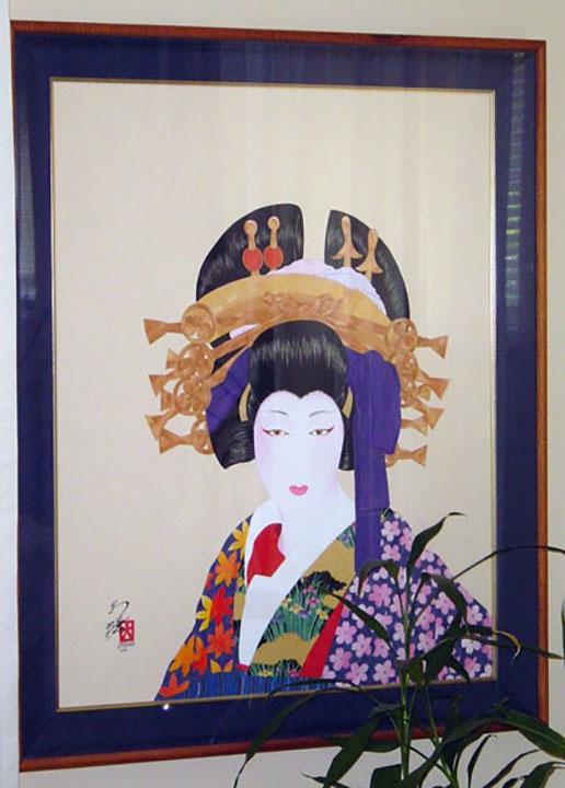 Hisashi Otsuka - Tamasaburo Bando V - Original Painting - Acrylic / Kimono Paints on Fabric