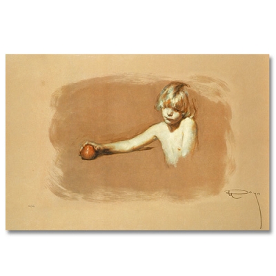 Royo - Nina Con Manzana - Limited Edition Serigraph on Panel
