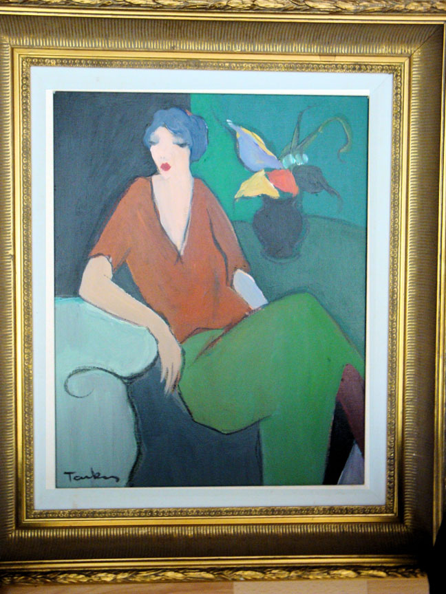Itzchak Tarkay - Woman with Vase - Original Painting - Acrylic on Canvas